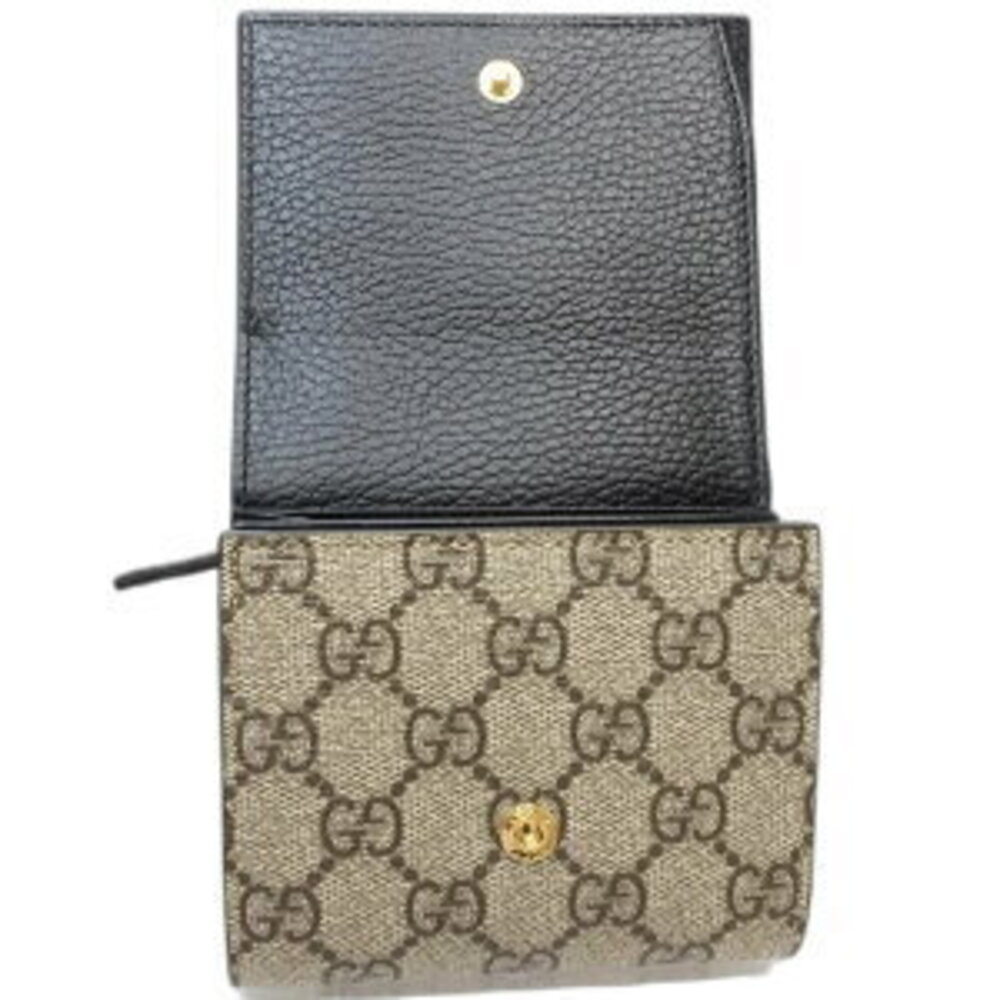 Gucci Compact Flap Wallet GG Marmont Leather Bi fold Black Beige - Picture 5 of 9